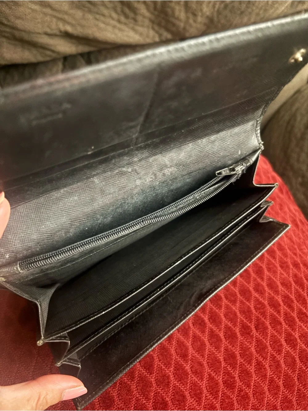 Authentic Prada Black Saffiano Leather Wallet with unbranded Silver Chain